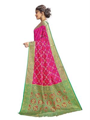 Pink woven patola saree with blouse 2