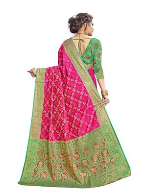 Pink woven patola saree with blouse 4