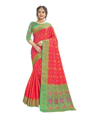 Pink woven patola saree with blouse 1