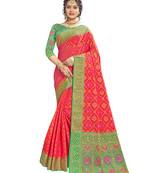 Pink woven patola saree with blouse