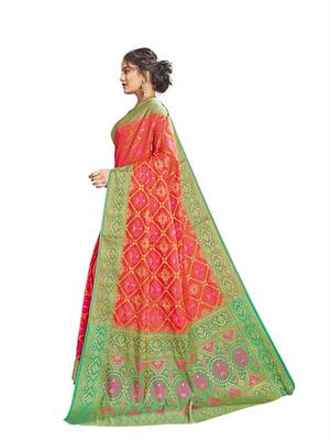 Pink woven patola saree with blouse 2