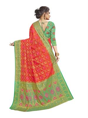 Pink woven patola saree with blouse 4