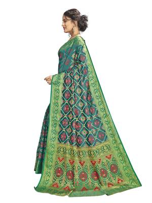 Green woven patola saree with blouse 2