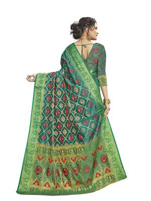 Green woven patola saree with blouse 4