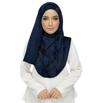 Blue Designer Crush Diamond Studed Islamic Hijab Headscarf 2