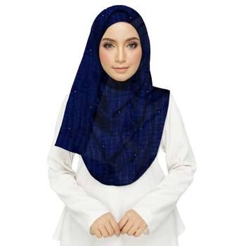 Blue Designer Crush Diamond Studed Islamic Hijab Headscarf 2