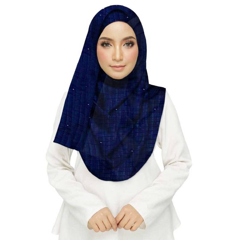 Blue Designer Crush Diamond Studed Islamic Hijab Headscarf