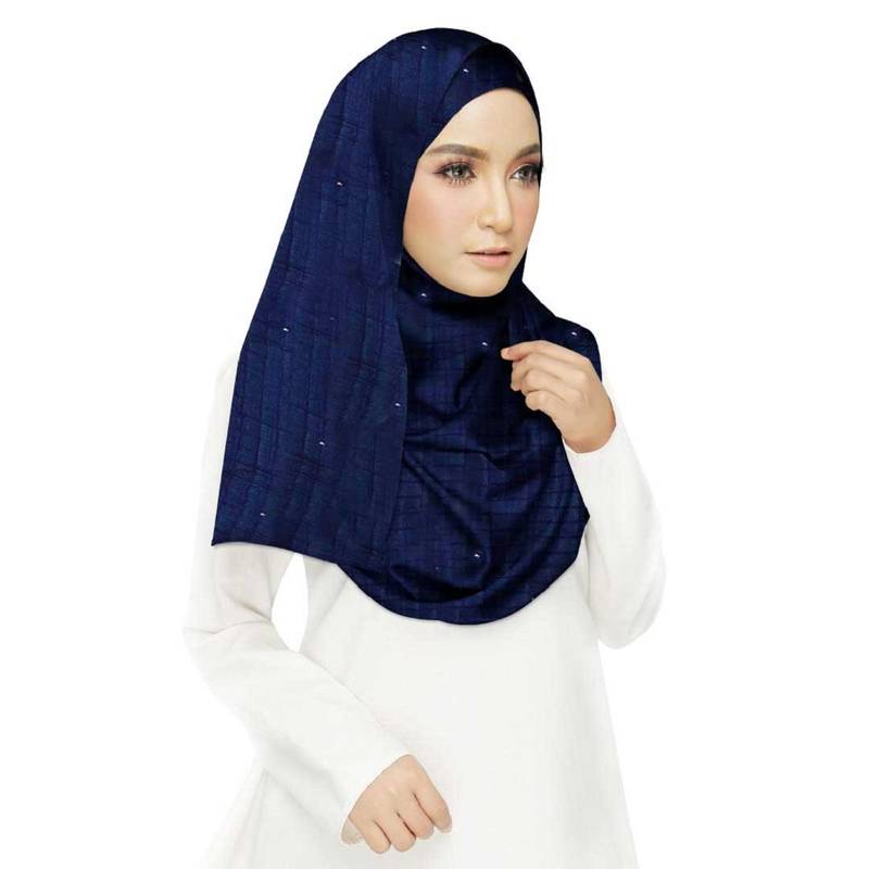 Blue Designer Crush Diamond Studed Islamic Hijab Headscarf