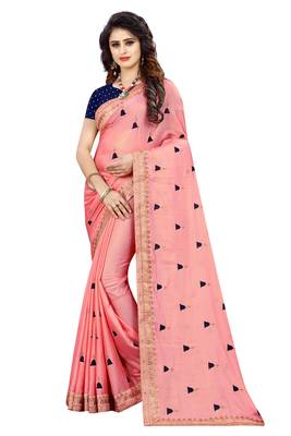 Pink embroidered georgette saree with blouse 1