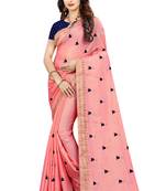 Pink embroidered georgette saree with blouse
