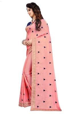 Pink embroidered georgette saree with blouse 2