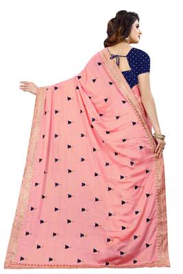 Pink embroidered georgette saree with blouse 3