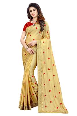 Cream embroidered georgette saree with blouse 1