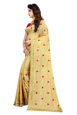 Cream embroidered georgette saree with blouse 2