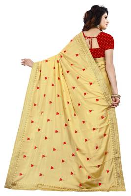 Cream embroidered georgette saree with blouse 3