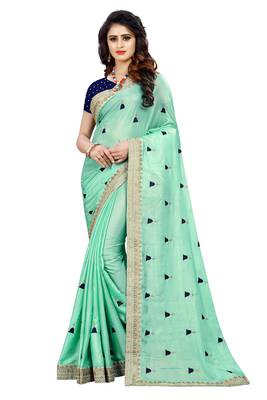 Sky blue embroidered georgette saree with blouse 1