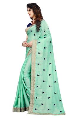 Sky blue embroidered georgette saree with blouse 2