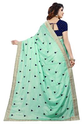 Sky blue embroidered georgette saree with blouse 3