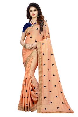 Peach embroidered georgette saree with blouse 1