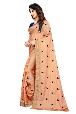 Peach embroidered georgette saree with blouse 2
