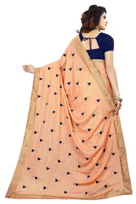 Peach embroidered georgette saree with blouse 3