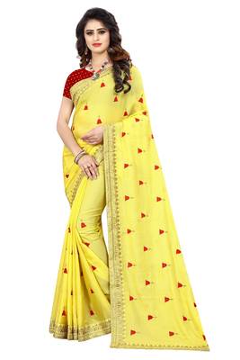 Yellow embroidered georgette saree with blouse 1