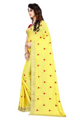Yellow embroidered georgette saree with blouse 2
