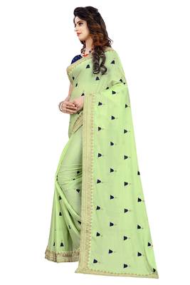 Green embroidered georgette saree with blouse 1
