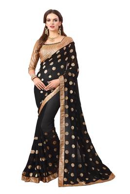 Black embroidered georgette saree with blouse 1