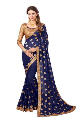 Navy blue embroidered georgette saree with blouse 1