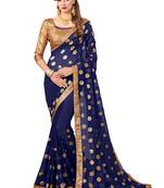 Navy blue embroidered georgette saree with blouse