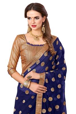 Navy blue embroidered georgette saree with blouse 2