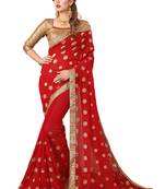 Red embroidered georgette saree with blouse