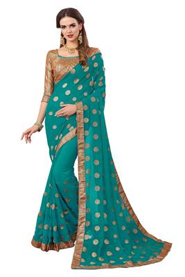 Blue embroidered georgette saree with blouse 1