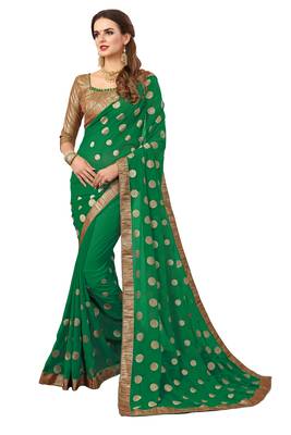 Green embroidered georgette saree with blouse 1