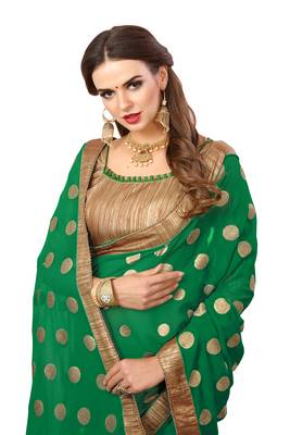Green embroidered georgette saree with blouse 2