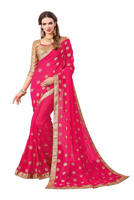 Pink embroidered georgette saree with blouse 1