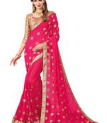 Pink embroidered georgette saree with blouse