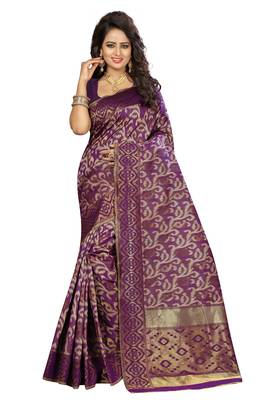 Wine silk blend saree with blouse 1