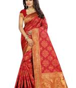 Red silk blend saree with blouse