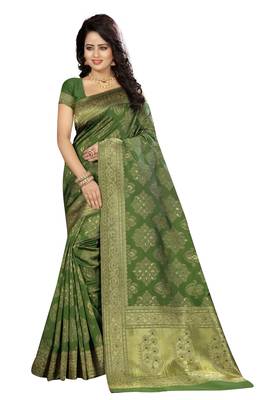 Mehendi silk blend saree with blouse 1