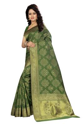 Mehendi silk blend saree with blouse 2