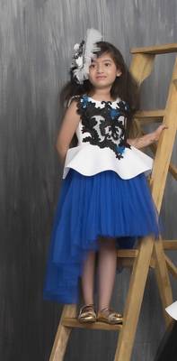 White embroidered net kids gowns 1