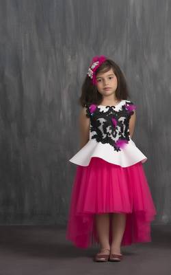 White embroidered net kids gowns 1