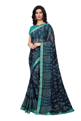 Navy blue woven georgette saree with blouse 1