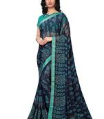 Navy blue woven georgette saree with blouse