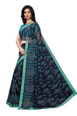 Navy blue woven georgette saree with blouse 2