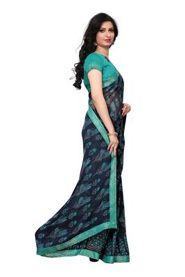 Navy blue woven georgette saree with blouse 3