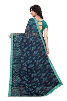 Navy blue woven georgette saree with blouse 4
