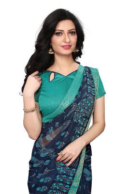 Navy blue woven georgette saree with blouse 5